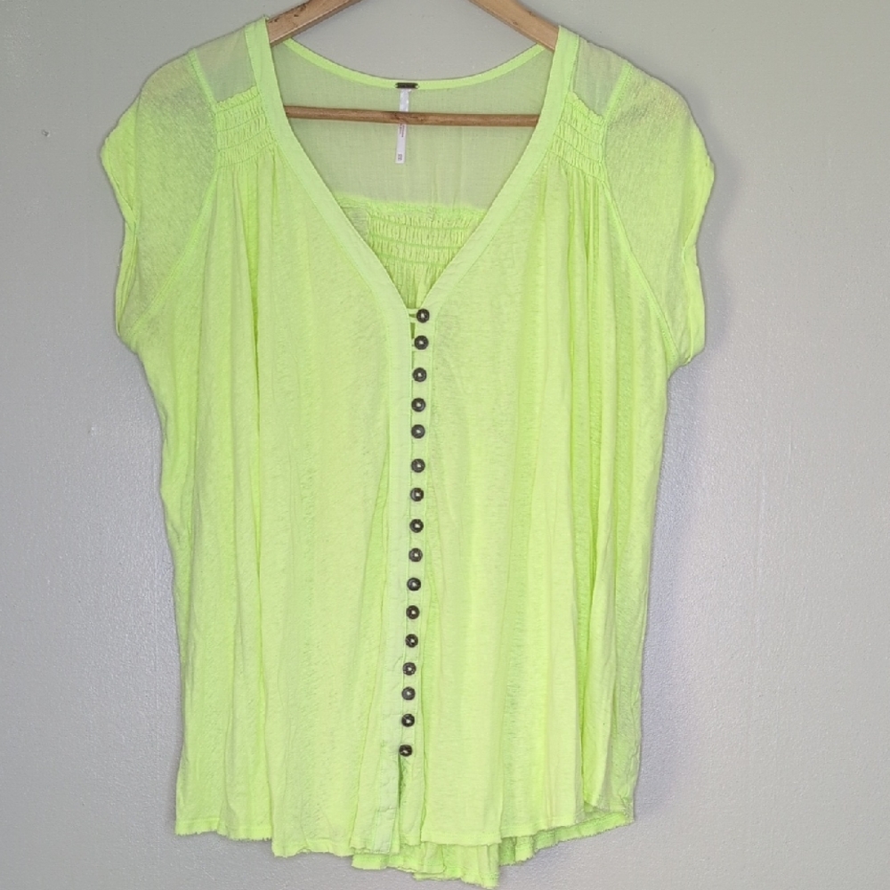 Free People Highland Button Cap Sleeve Blouse